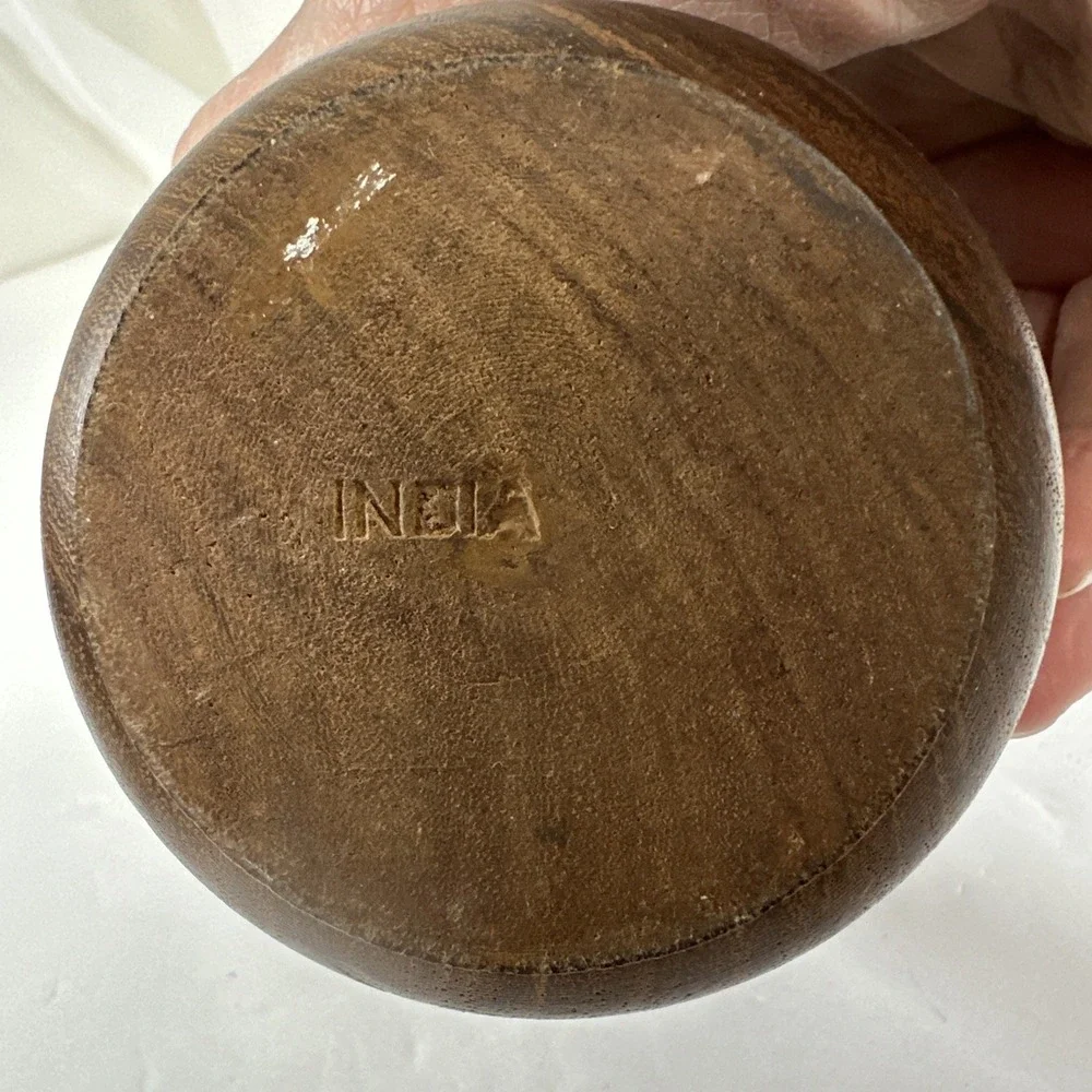Hand Carved Wooden Lidded Jar Made in India 5